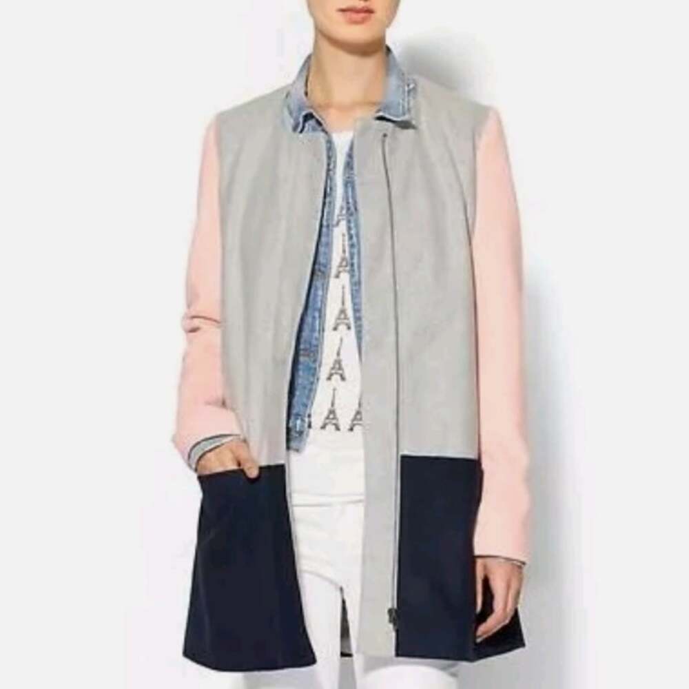 Sabine Color Block Coat Pink Gray Navy Blue Size Small